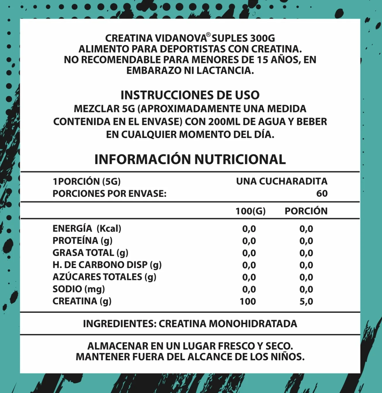 Creatina Monohidratada 300g 200 Mesh Vidanova Suples - Imagen 5