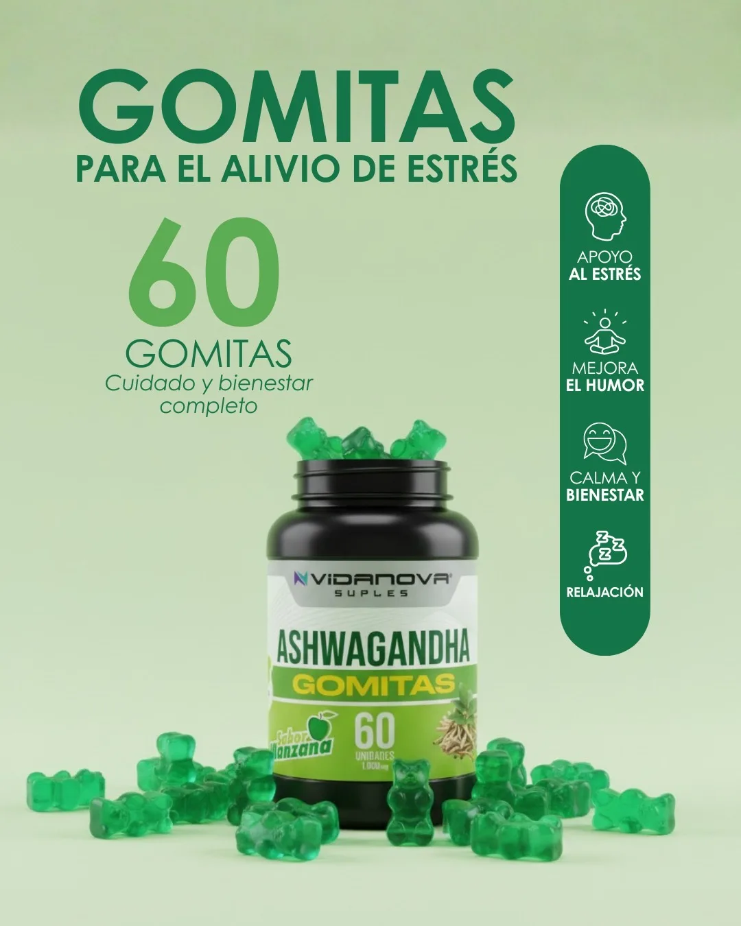 Ashwagandha Gomitas 1000mg 60 Unidades | Vidanova Chile - Imagen 4