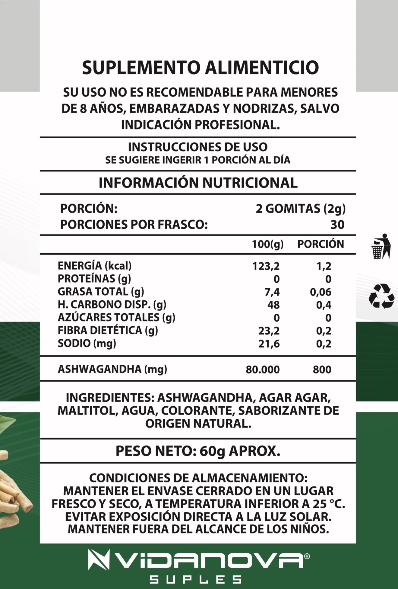 Ashwagandha Gomitas 1000mg 60 Unidades | Vidanova Chile - Imagen 5