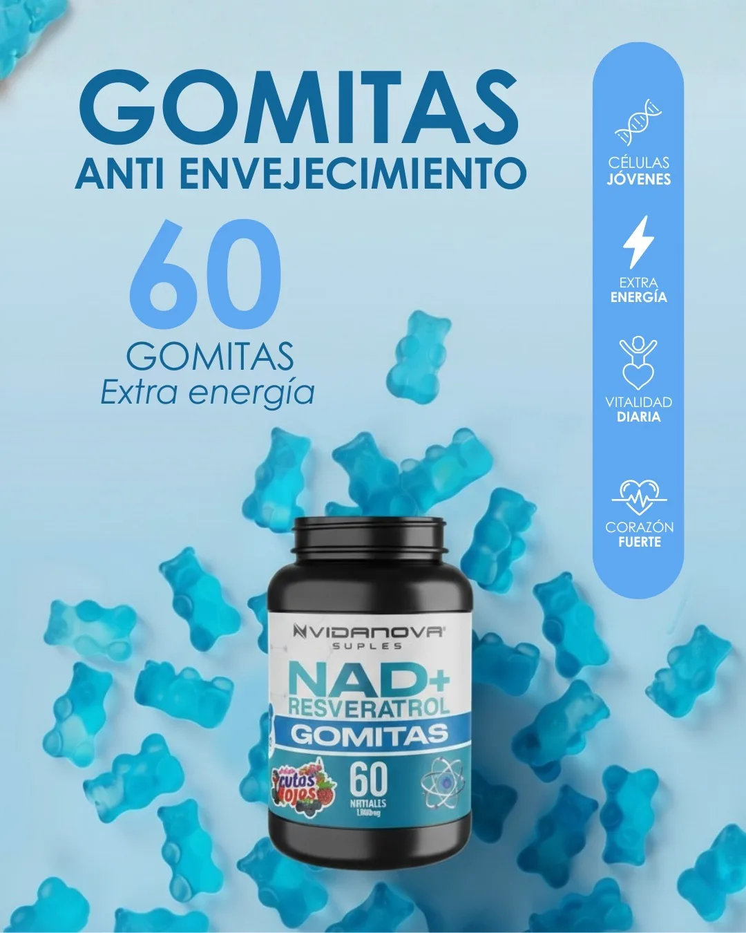 Gomitas NAD Resveratrol 1000mg 60 unidades | Vidanova - Imagen 3