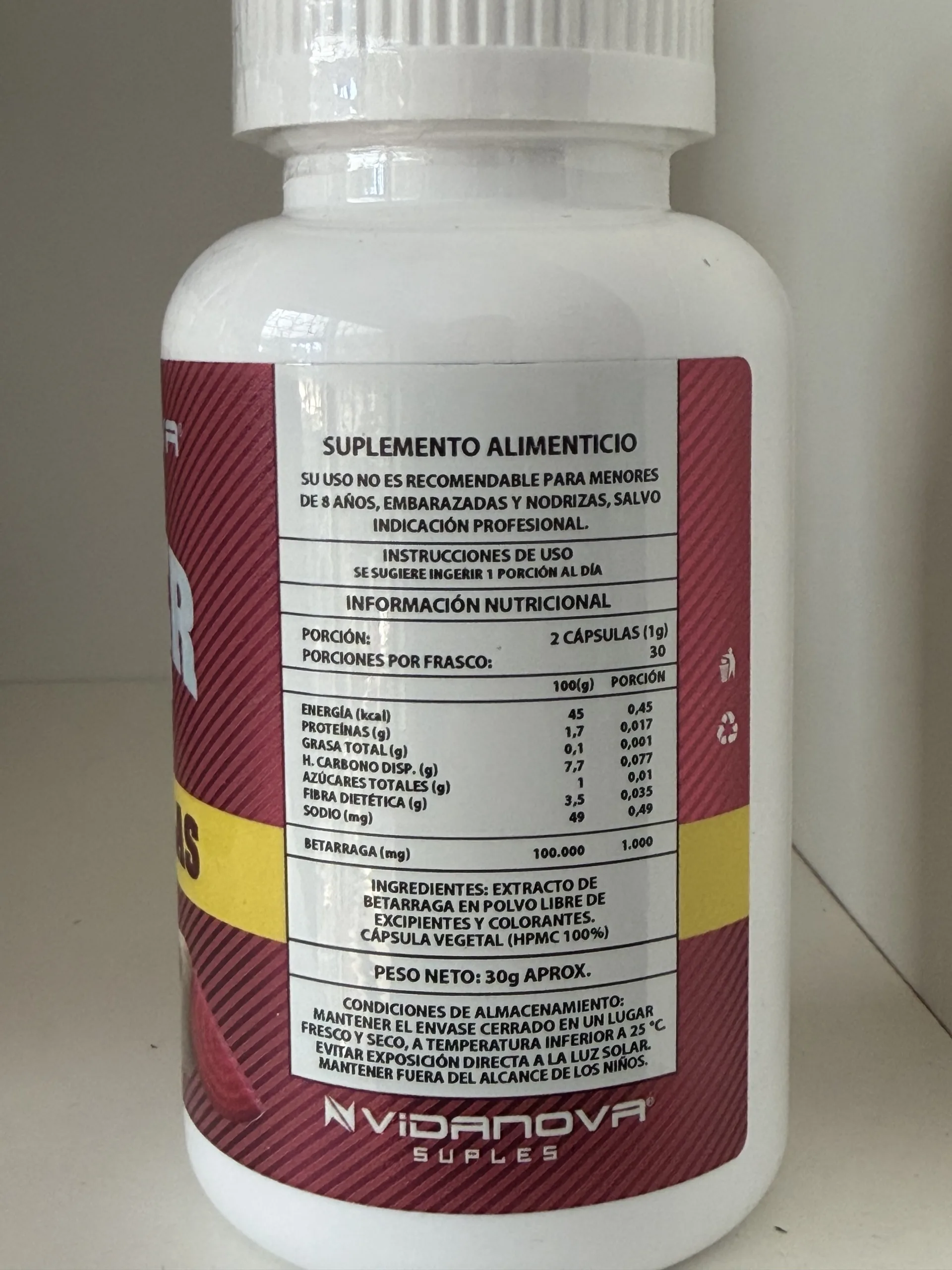 betarraga cápsulas suplemento energía natural