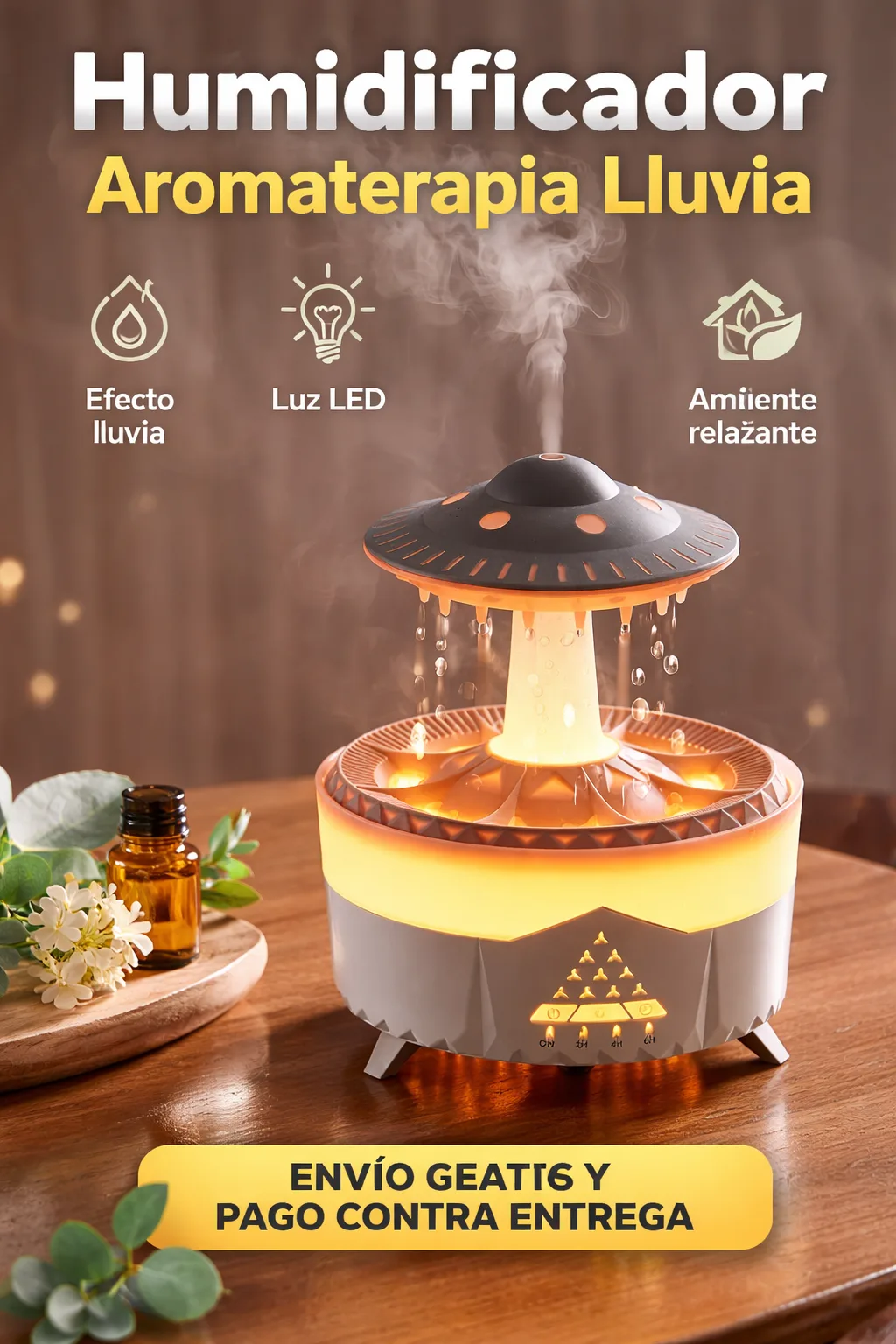 Humidificador Aromaterapia Lluvia | Difusor Aroma LED