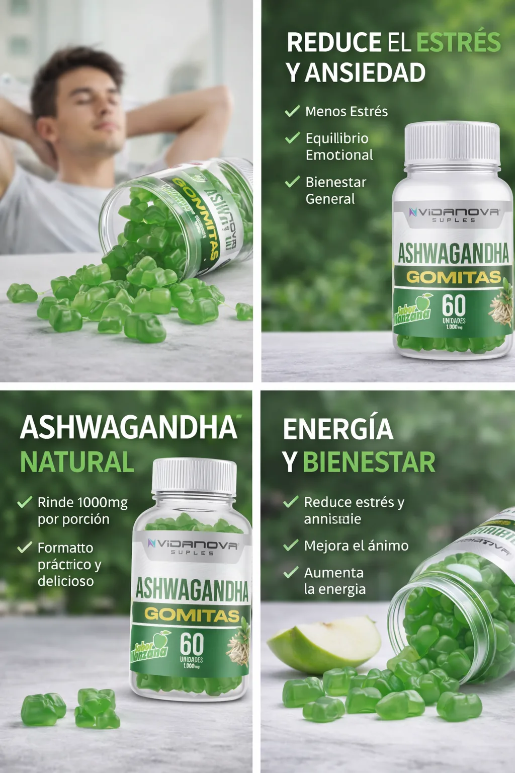 Ashwagandha Gomitas 1000mg 60 Unidades | Vidanova Chile - Imagen 2
