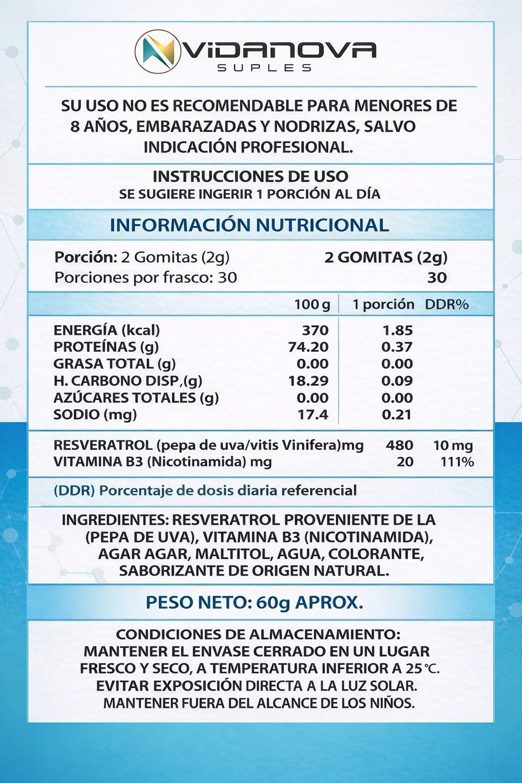 Gomitas NAD Resveratrol 1000mg 60 unidades | Vidanova - Imagen 4