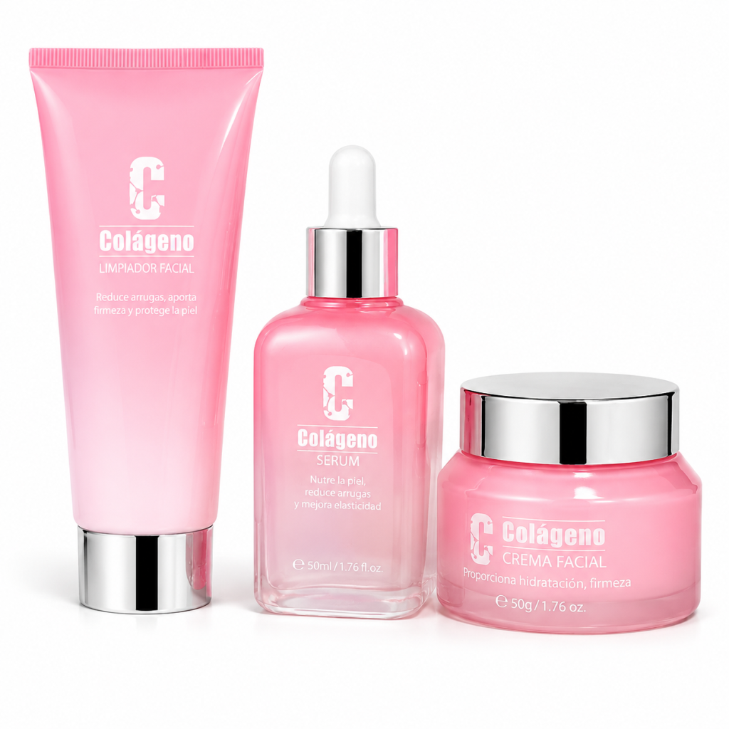 Set de cuidado facial con limpiador, sérum y crema de línea Colágeno