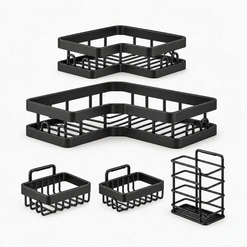 Organizador esquinero de baño negro set de 5 piezas