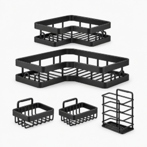Organizador esquinero de baño negro set de 5 piezas