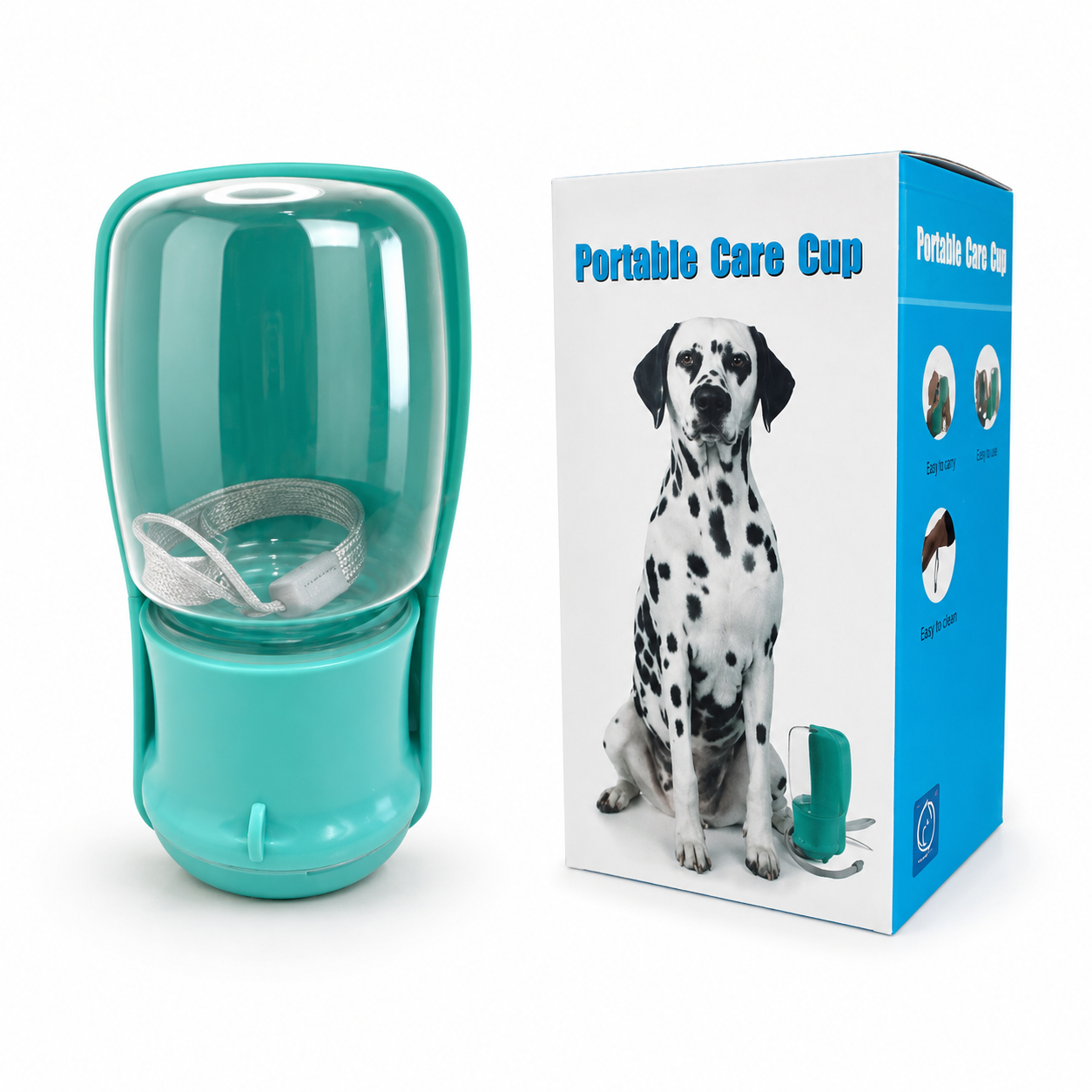 Botella de agua portátil para mascotas con recipiente integrado